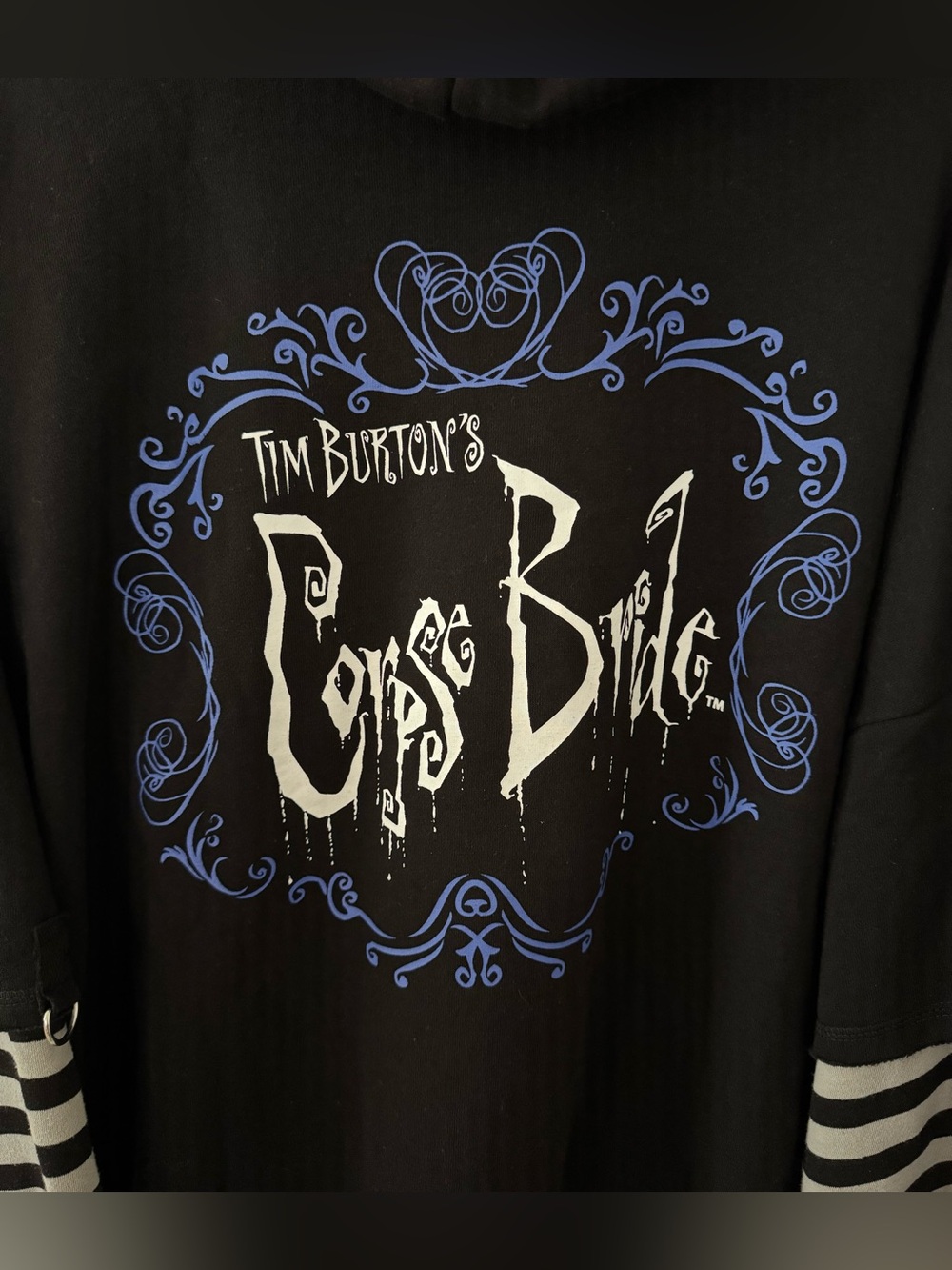 Hot Topic Corpse Bride Heart Stripes Girls Twofer Hoodie - Picture 6 of 8